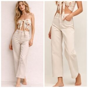 Reformation Wilder High Rise Ankle Almond Wide Leg Cropped 100% Cotton J1866